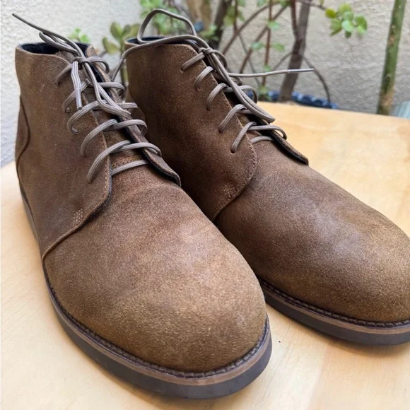 Men's Brown Suede Lace-Up Chukka Boots - Waxed Leather - Picture 2 of 14